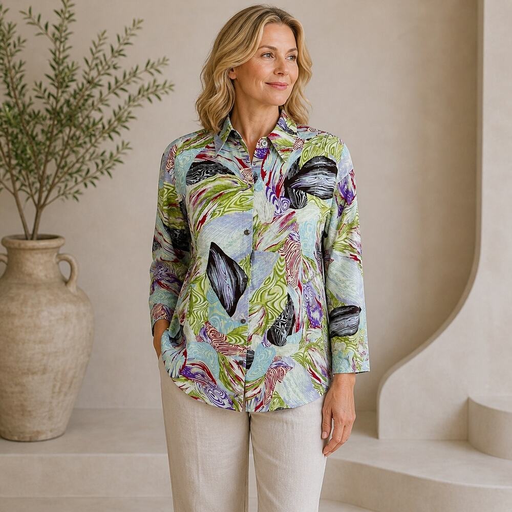 TSE White Multi Color Button Down Cotton Shirt 6
